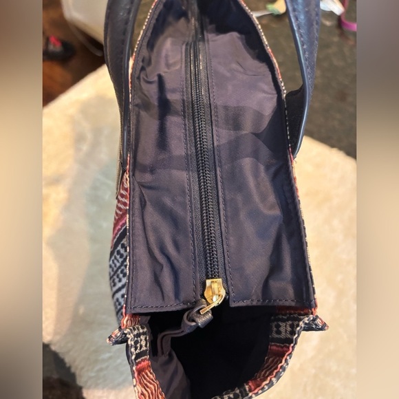 TORY BURCH “Ella” Blue/ Red Vertical Print Packable Nylon Tote - Picture 8 of 10